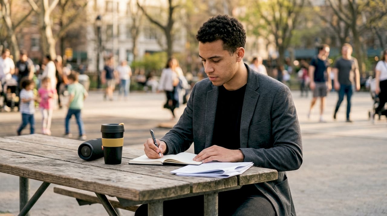 Man using tablet in modern co-working space