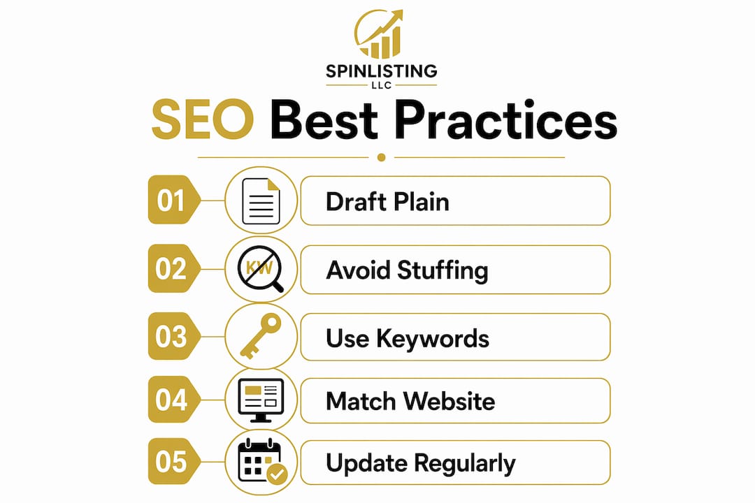 Infographic outlining SEO best practices for business descriptions