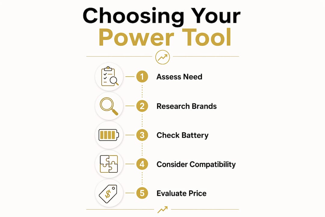 Infographic showing steps to choose power tool brand
