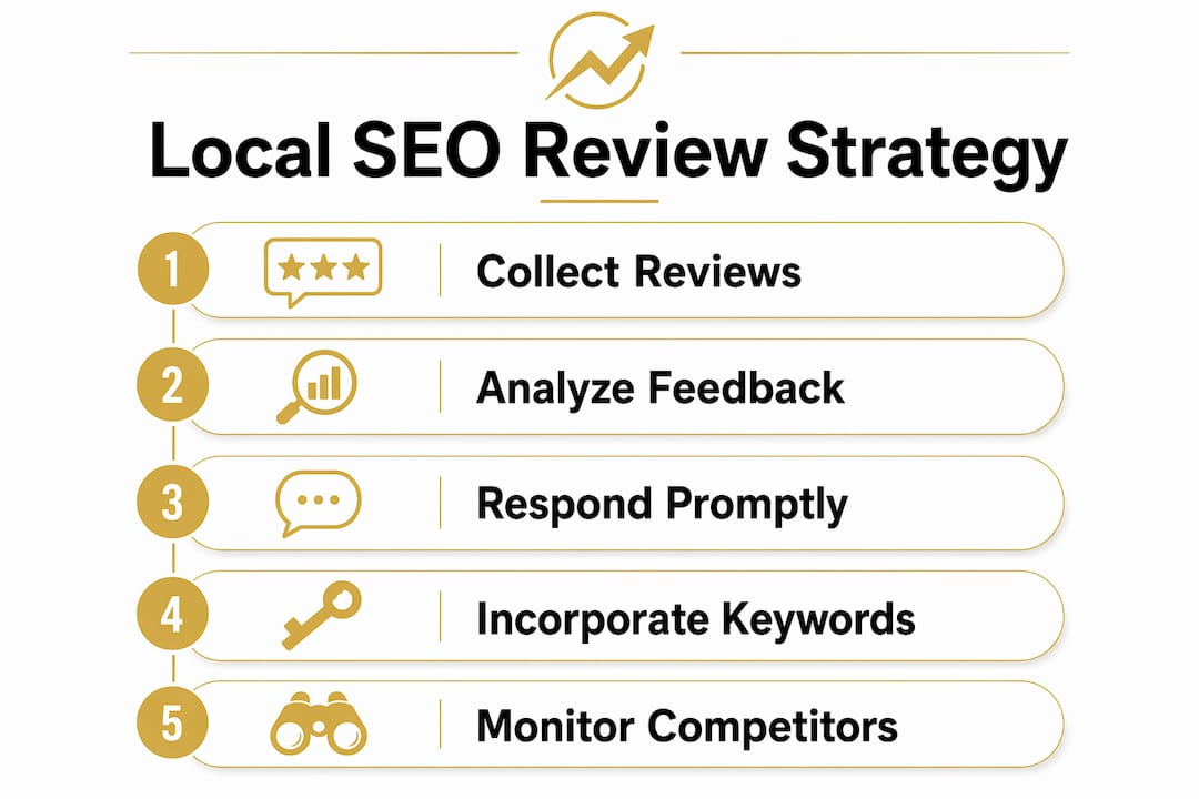Infographic showing steps for local SEO review strategy