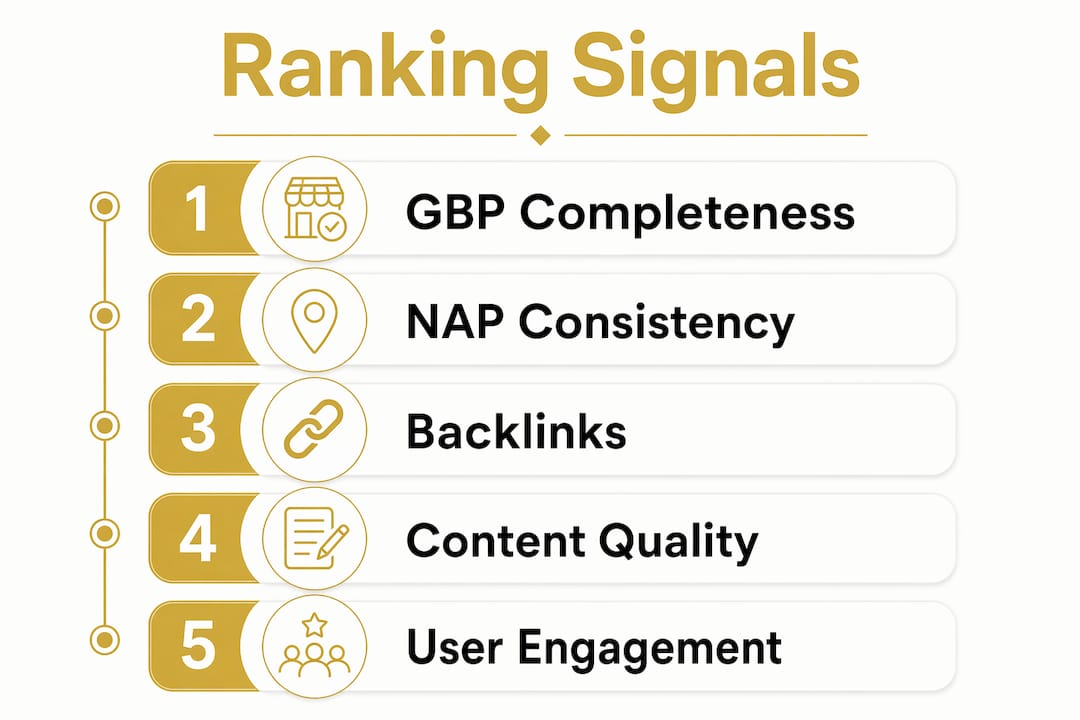 Infographic showing hierarchy of local Google ranking signals
