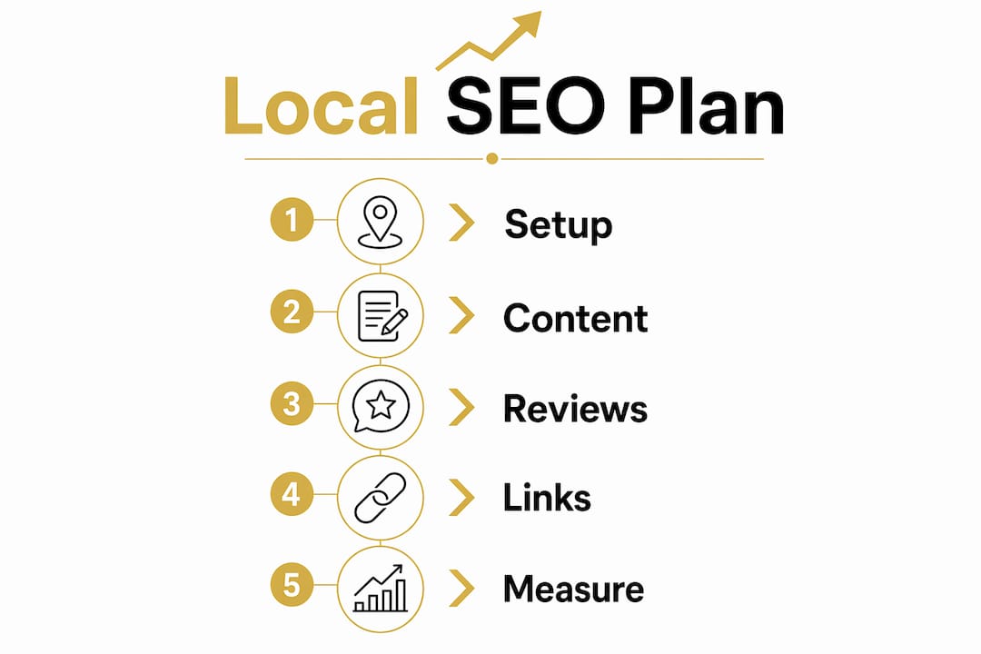 Infographic showing local SEO plan steps in vertical flow