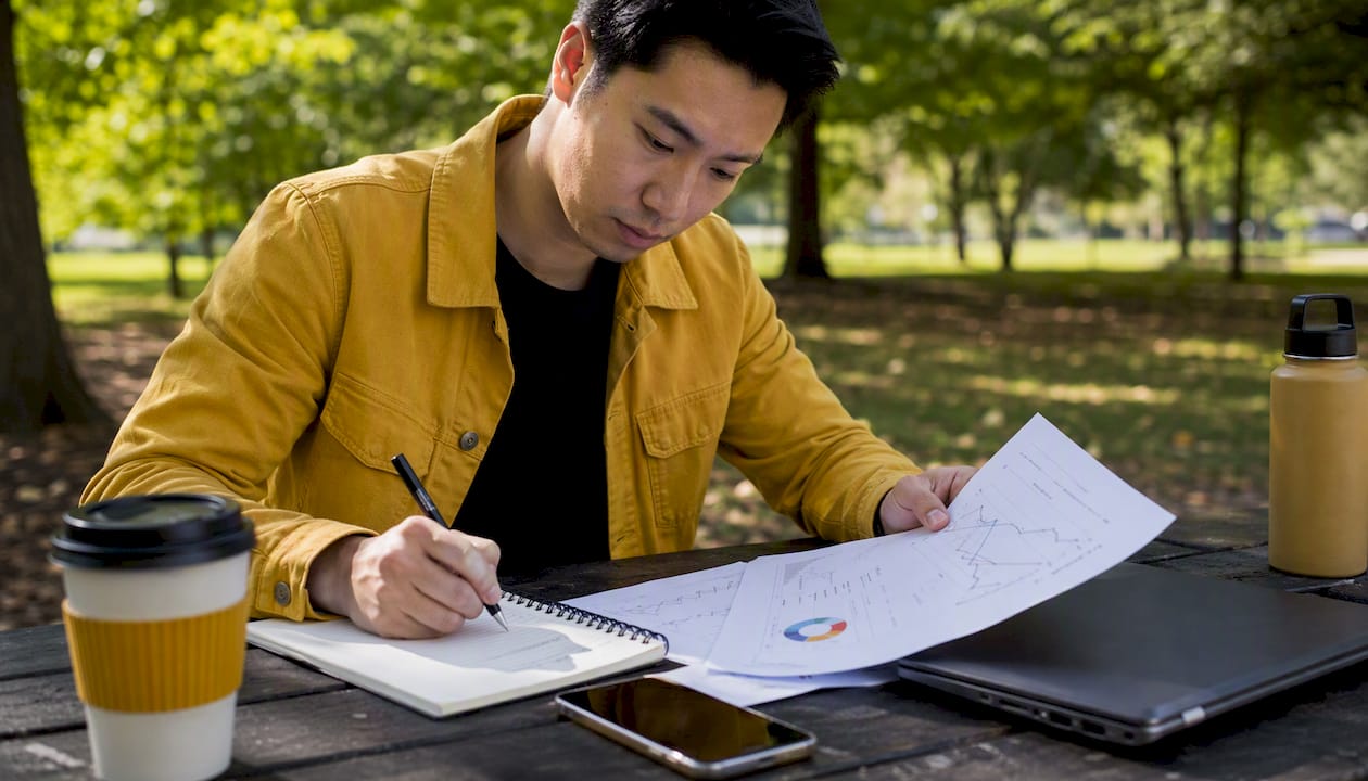 Man working on local SEO rank tracking charts