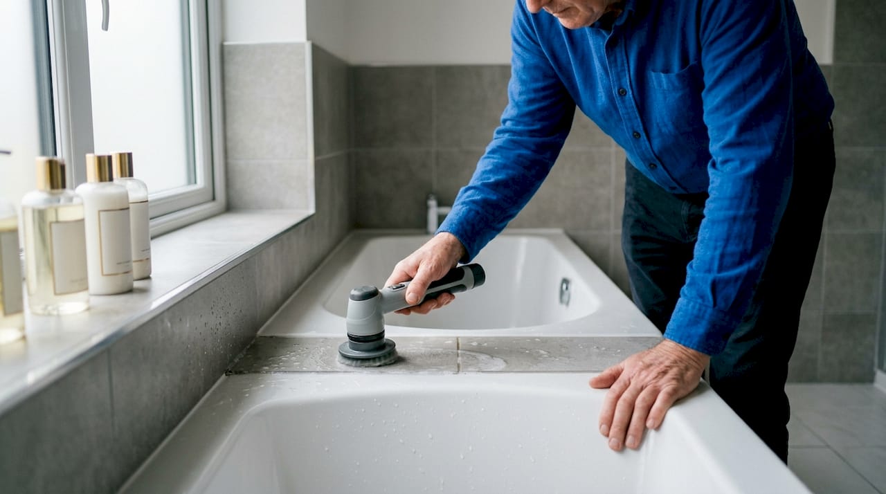 Detailansicht einer elektrischen Reinigungsbürste im Badezimmer