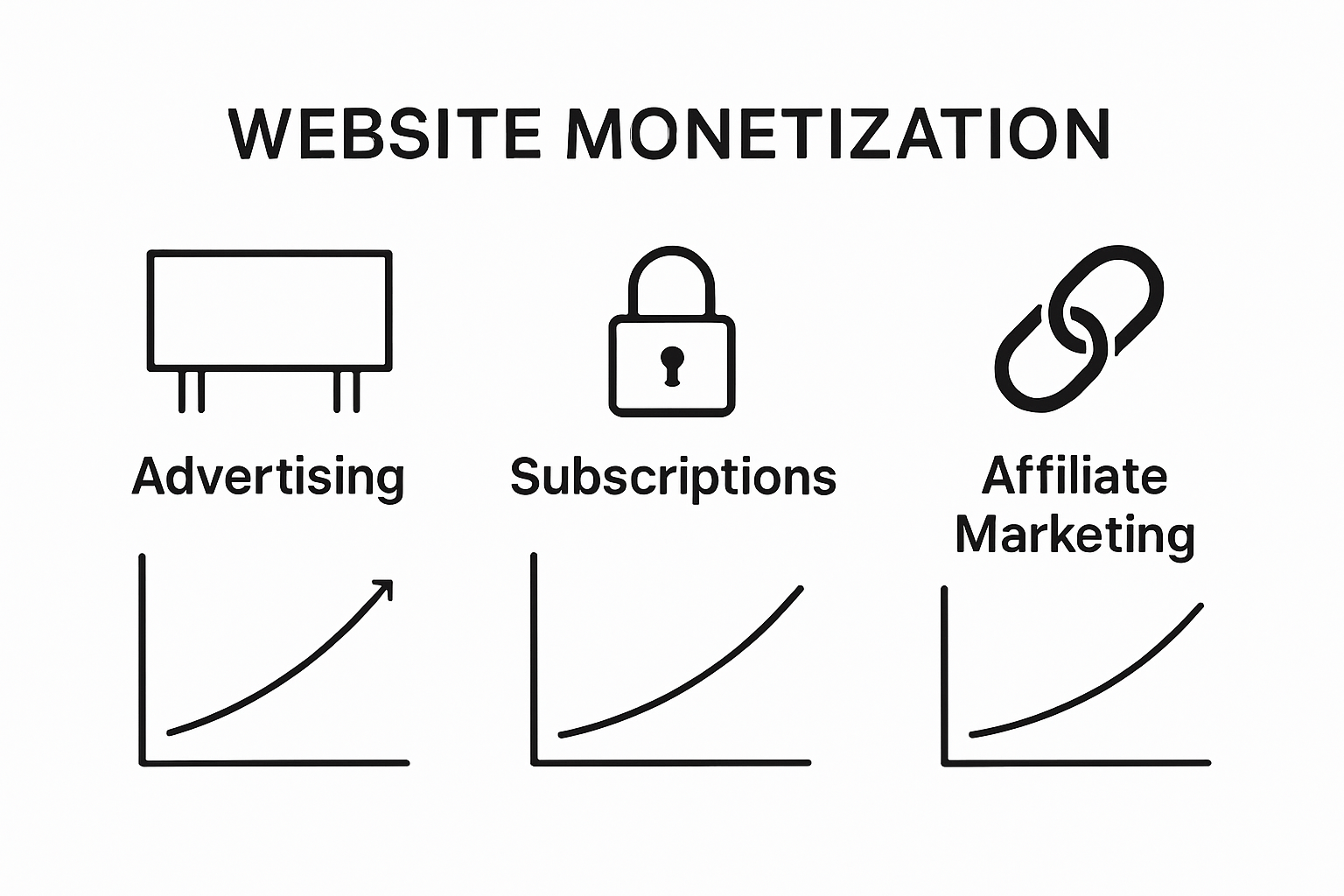 Infographic comparing advertising, subscriptions, and affiliate revenue models