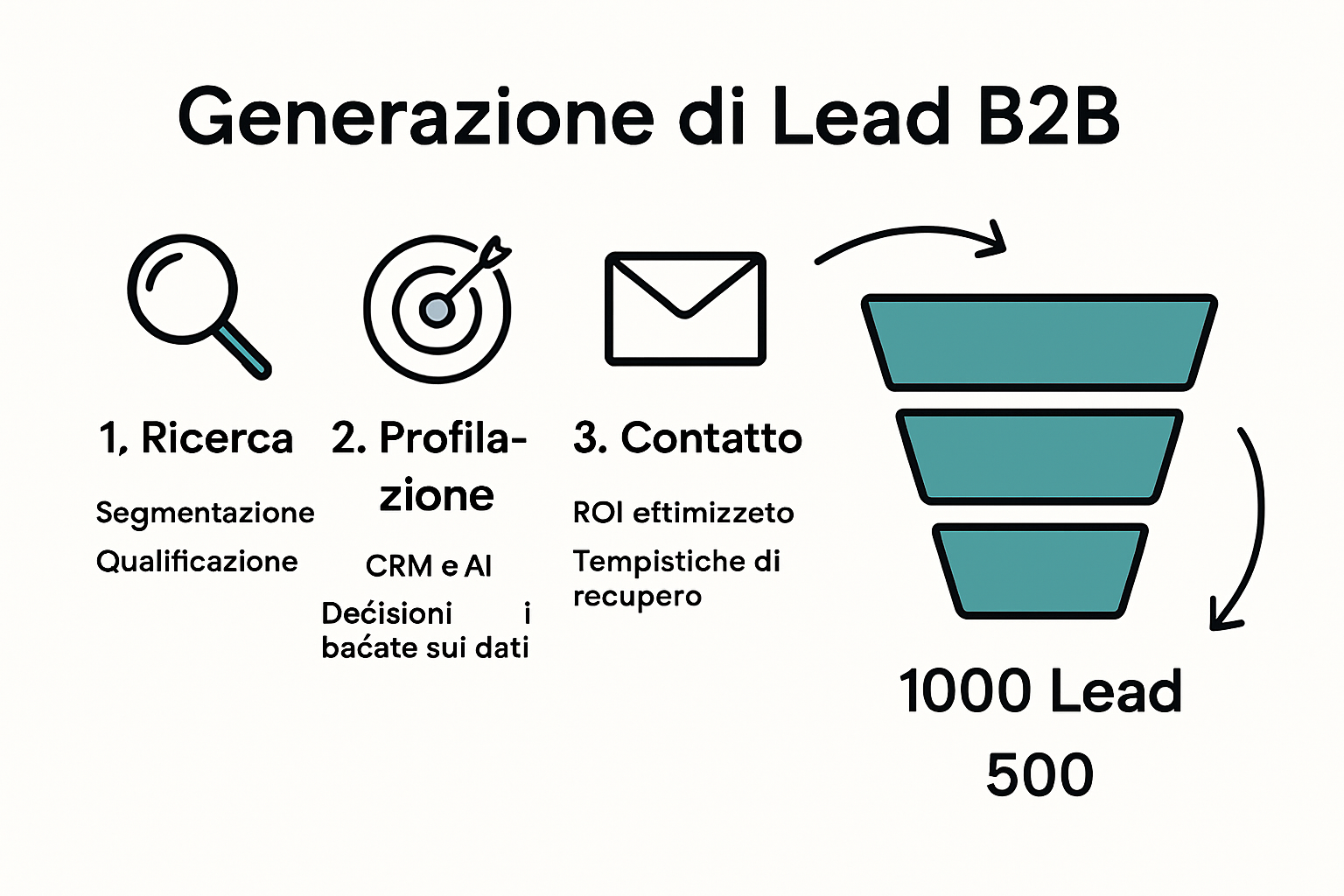 Visual process of B2B client acquisition and ROI optimization