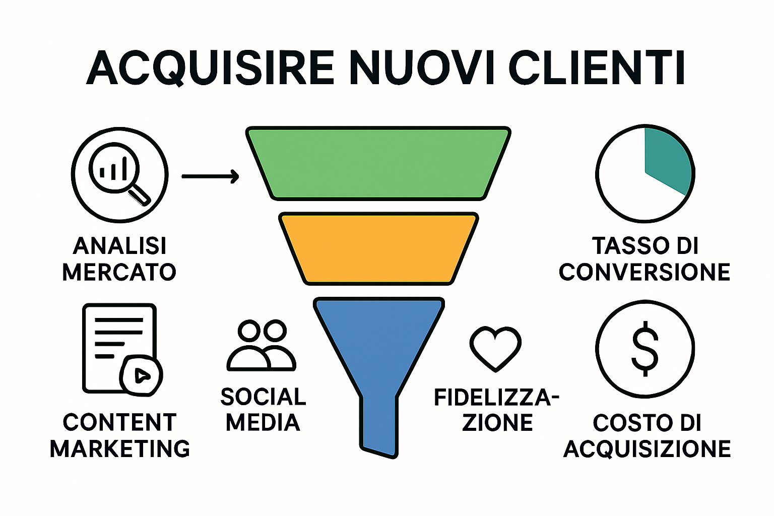Infografica sul processo di acquisizione clienti e metriche chiave