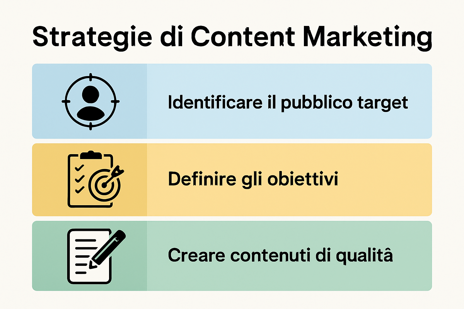 Infografica sugli elementi chiave della strategia di content marketing