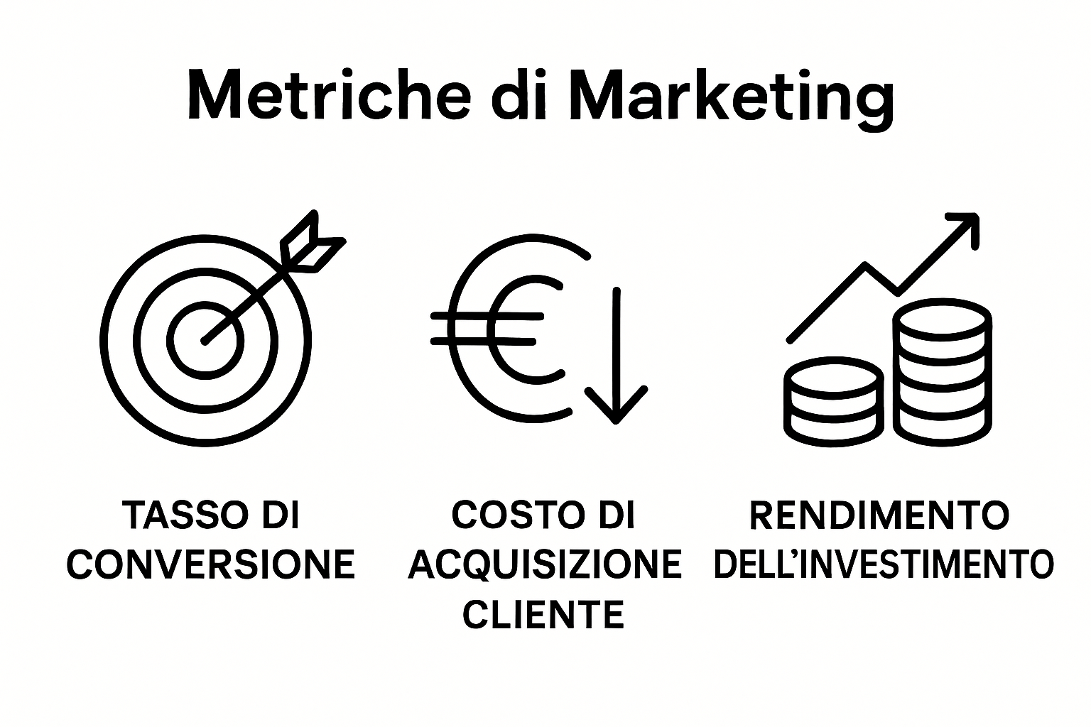 Infographic with icons for conversion rate, customer acquisition cost, and ROI