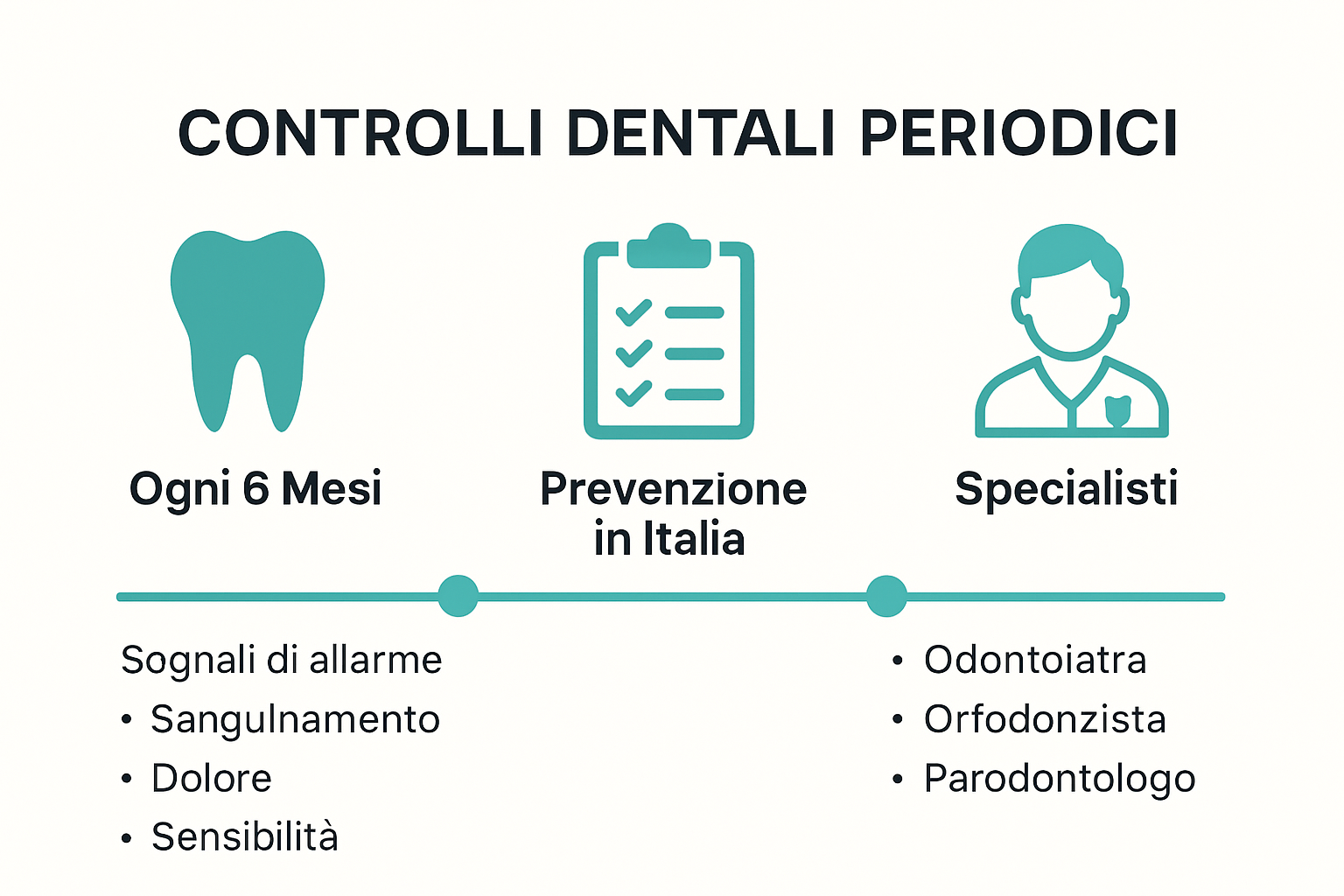 Infografica sulle tappe e segnali della prevenzione dentale