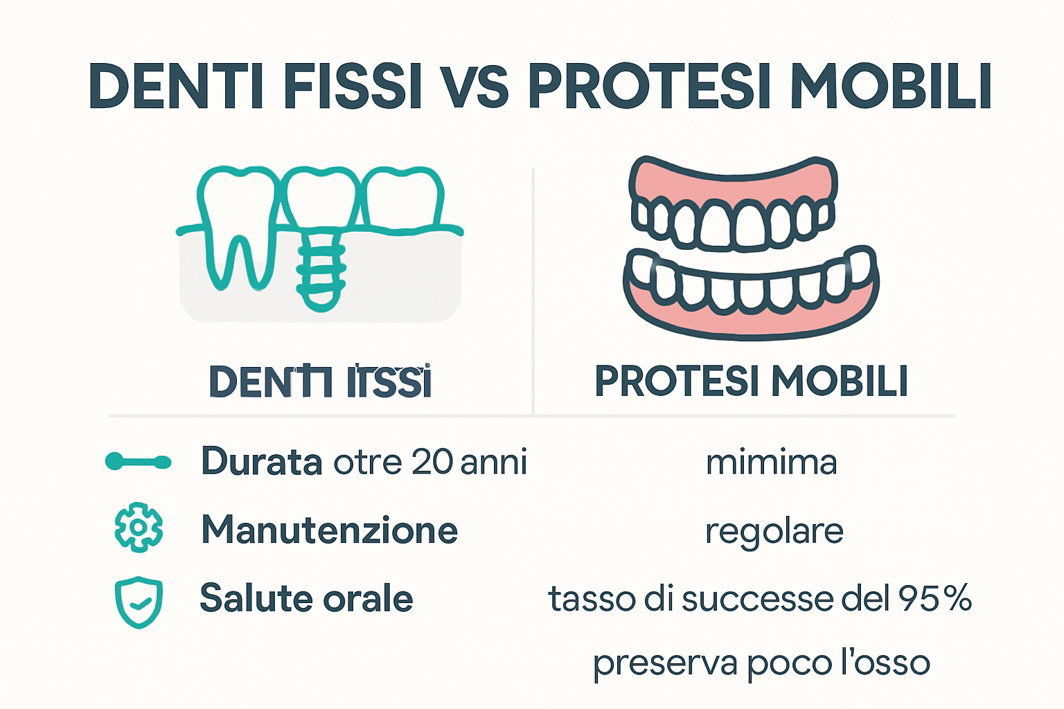 Comparison infographic of denti fissi and dentures benefits