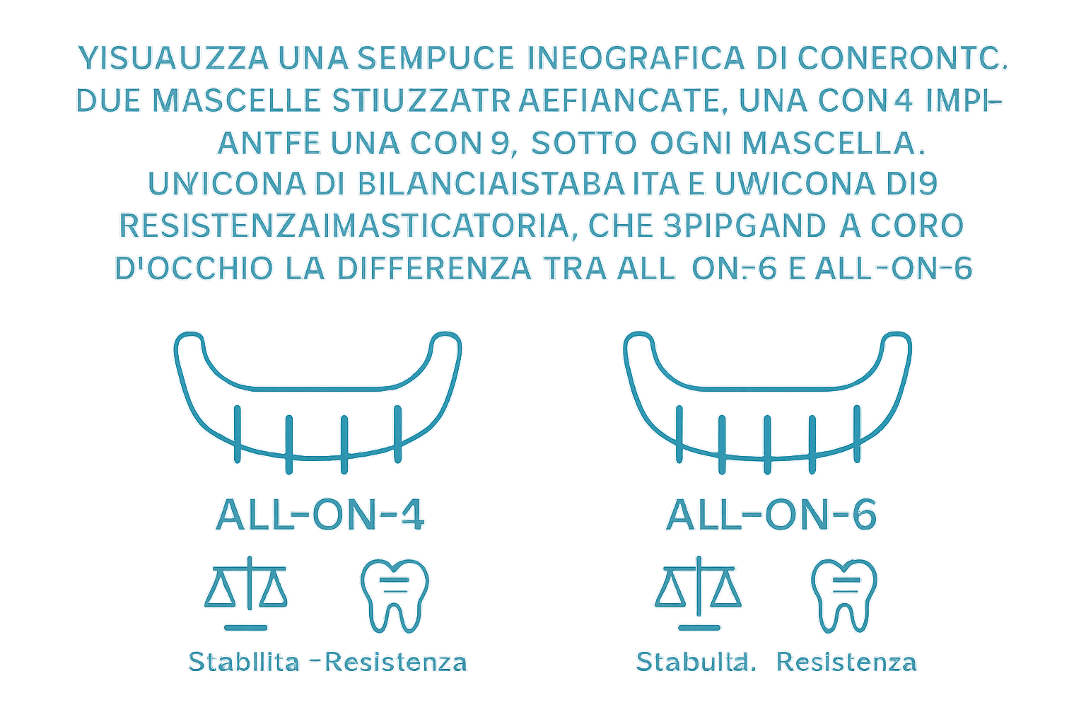 Confronto visivo tra All-on-4 e All-on-6 su mascella