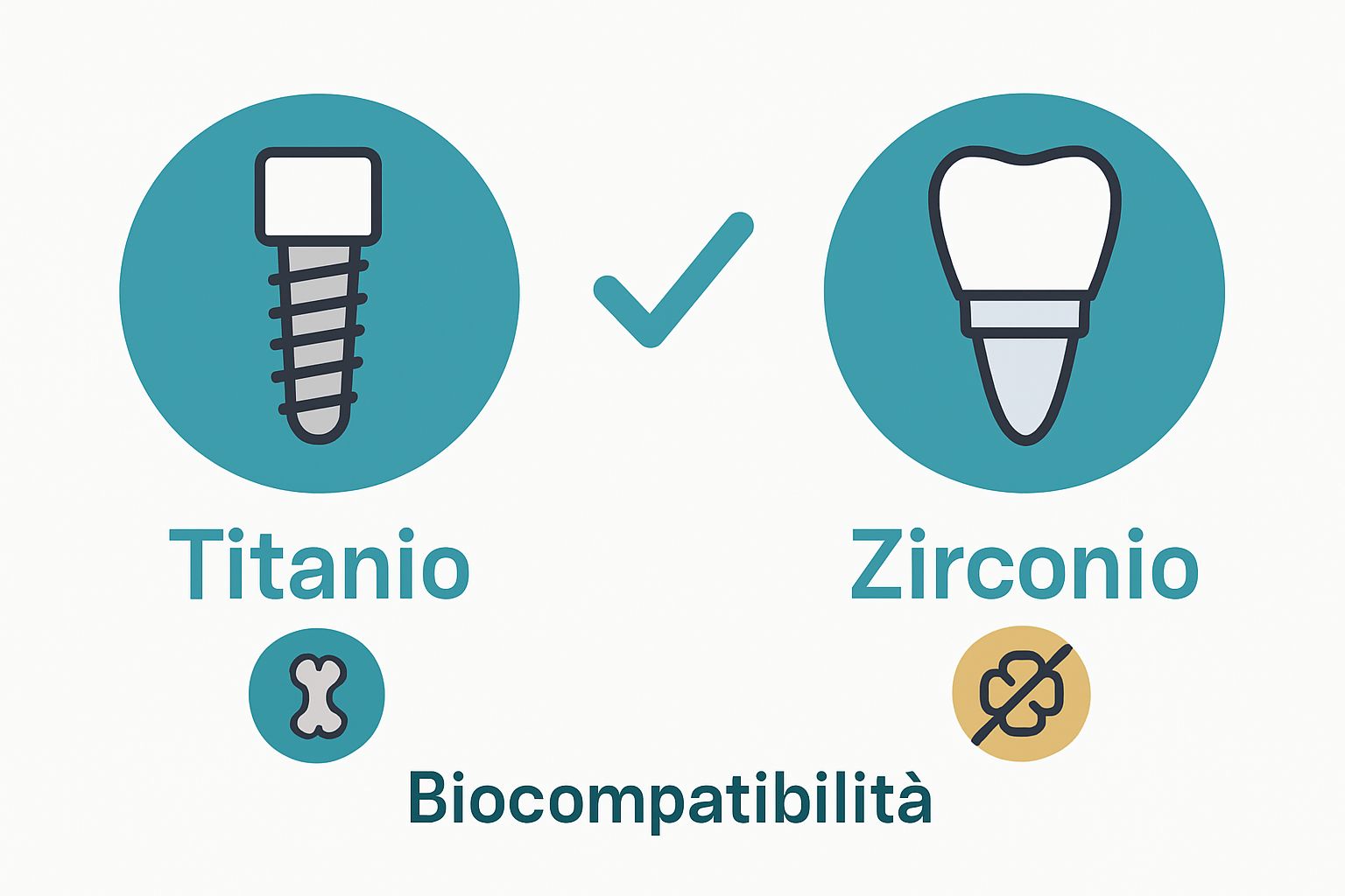 Visual side-by-side comparison of titanium vs. zirconium implant characteristics