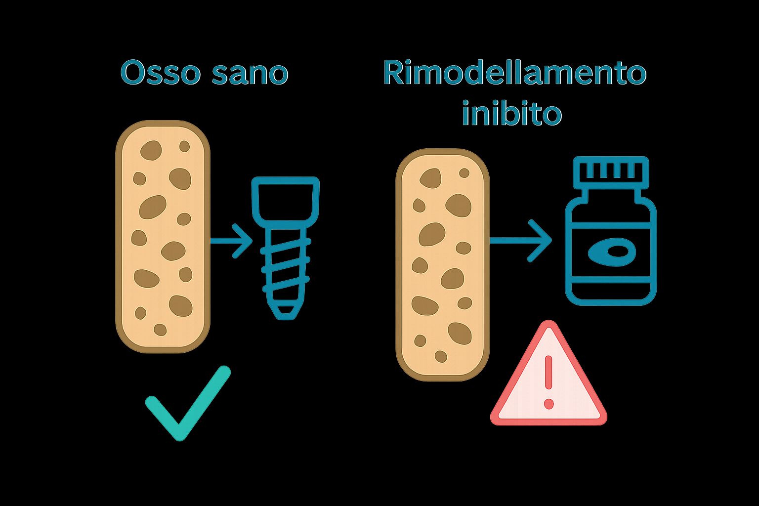 Comparison visual of bone healing with and without bifosfonati