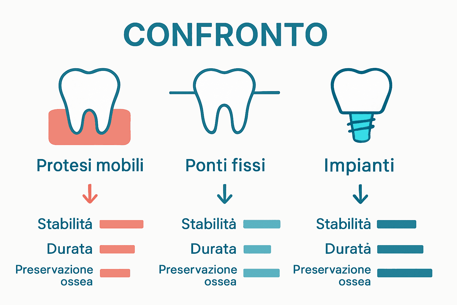 Infografica con confronto tra soluzioni protesiche per anziani.