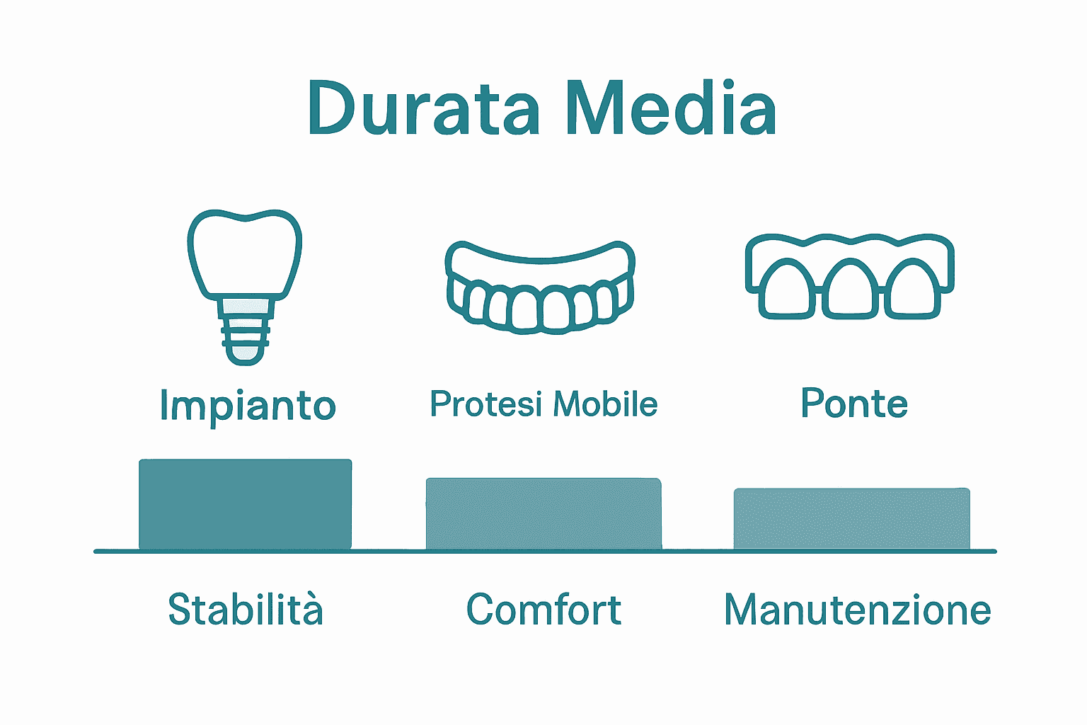 Grafico confronto durata impianto dentale e protesi alternative