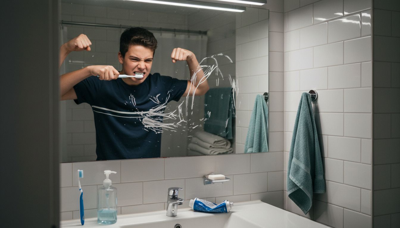 Teen brushing teeth with wrong technique