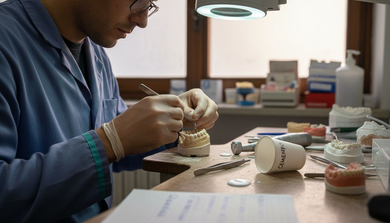 Dettaglio di un tecnico che si occupa della preparazione degli impianti dentali