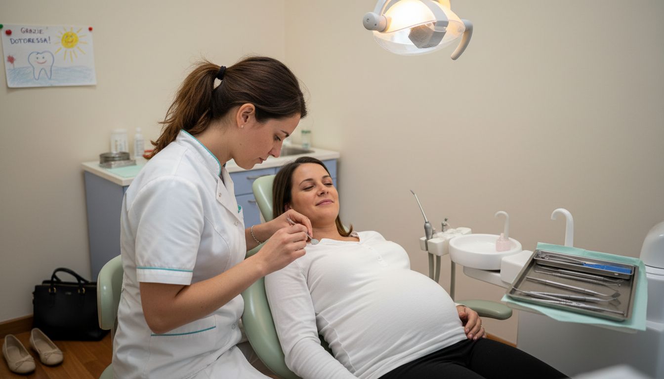 Visita odontoiatrica per una paziente in gravidanza presso lo studio dentistico
