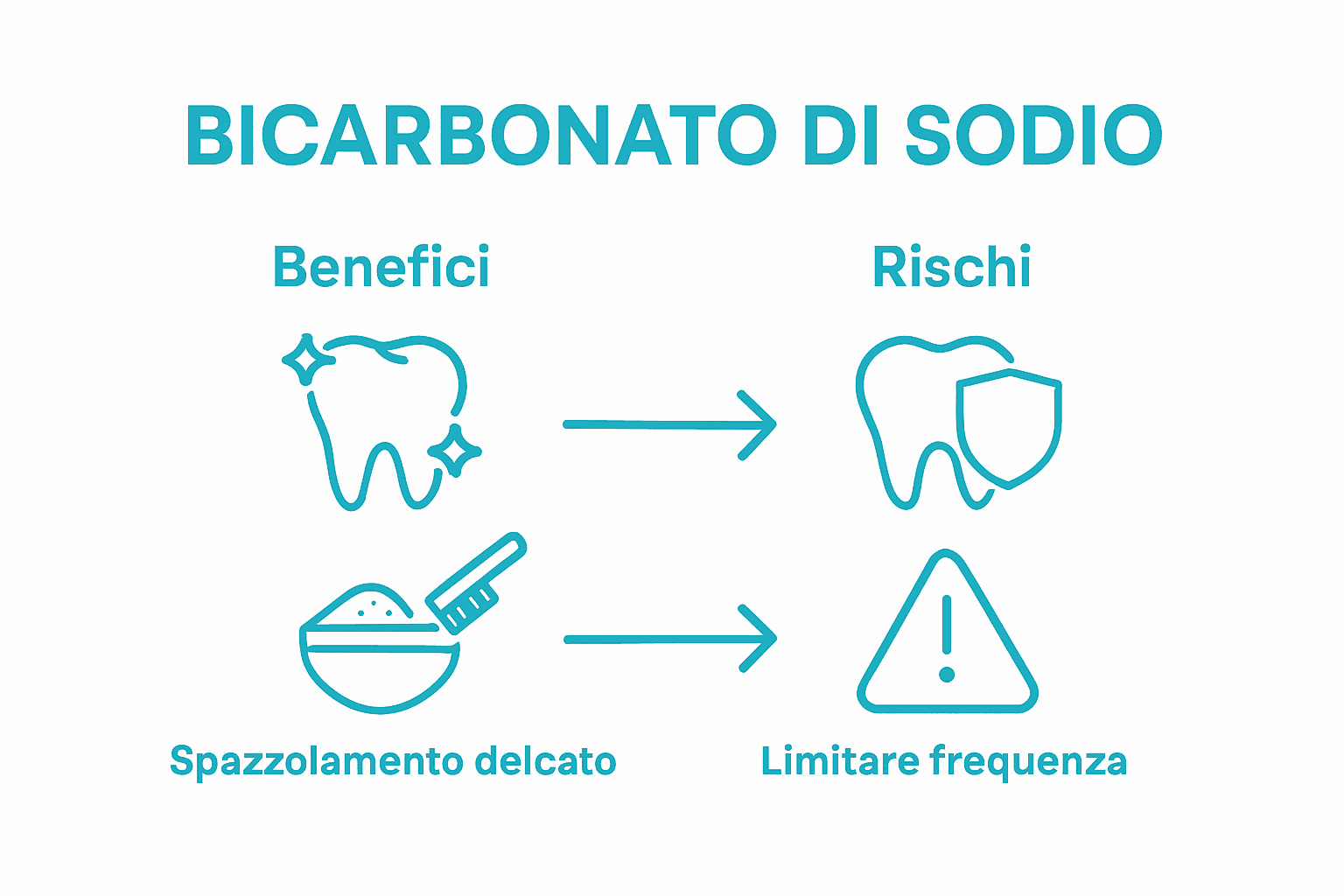 Infografica sui pro e contro dell’uso del bicarbonato per la cura dei denti