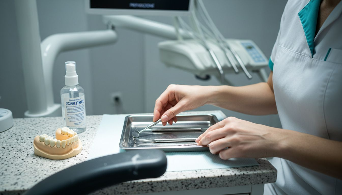 L’assistente dentale si sta occupando di predisporre gli strumenti necessari per il trattamento.