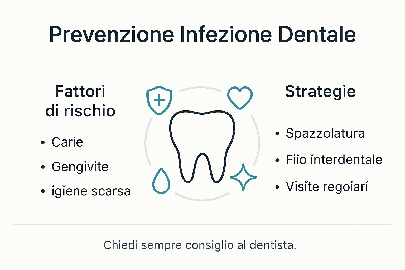 Infografica: consigli essenziali per prevenire le infezioni dentali