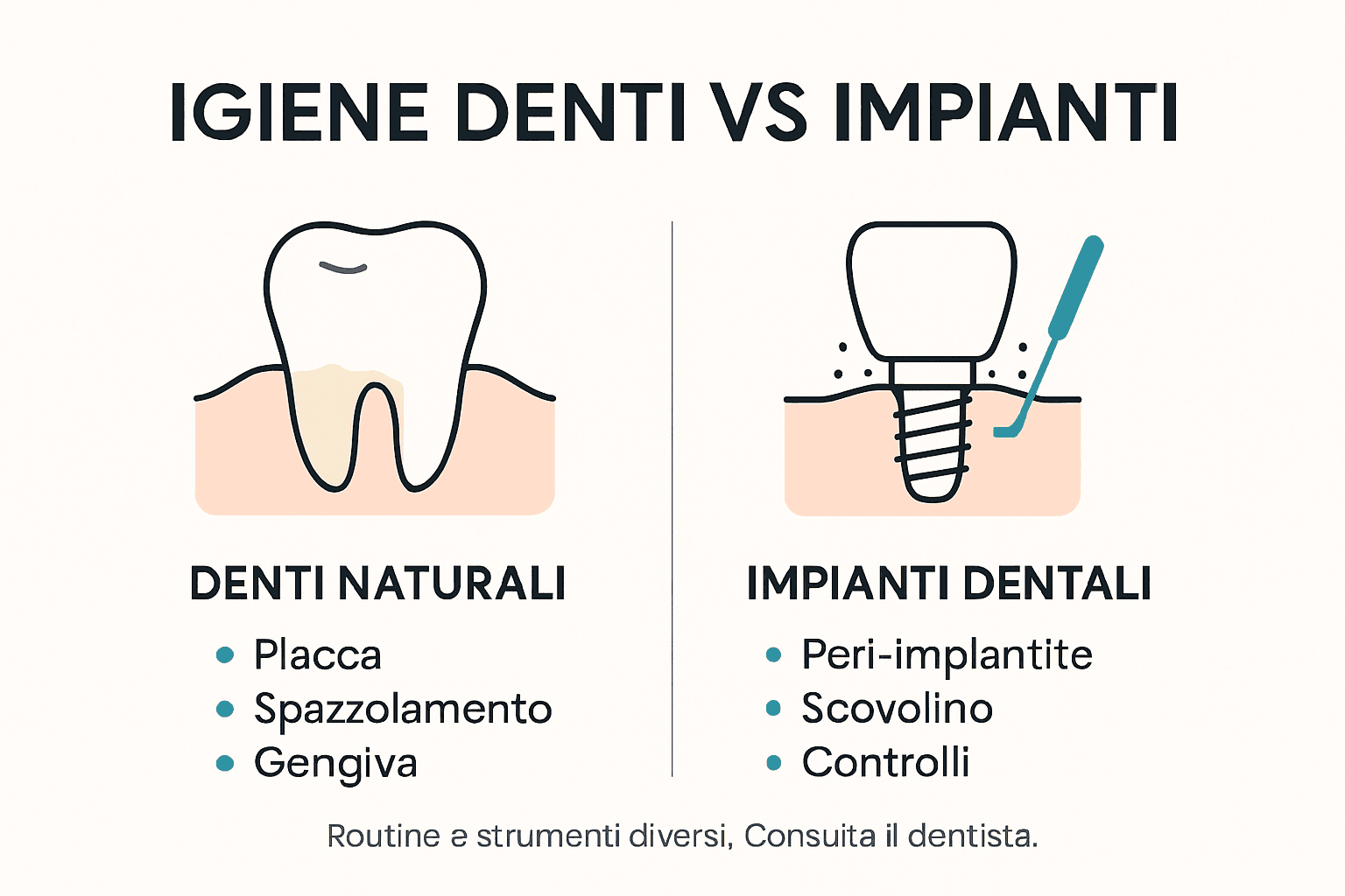 Infografica: come cambia la cura dell’igiene tra denti naturali e impianti