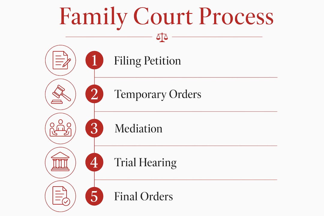 Infographic showing family court process stages