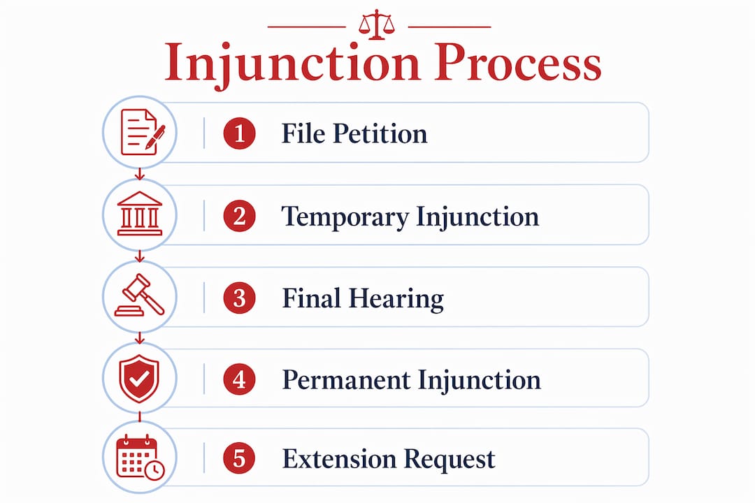 Infographic outlining domestic violence injunction steps