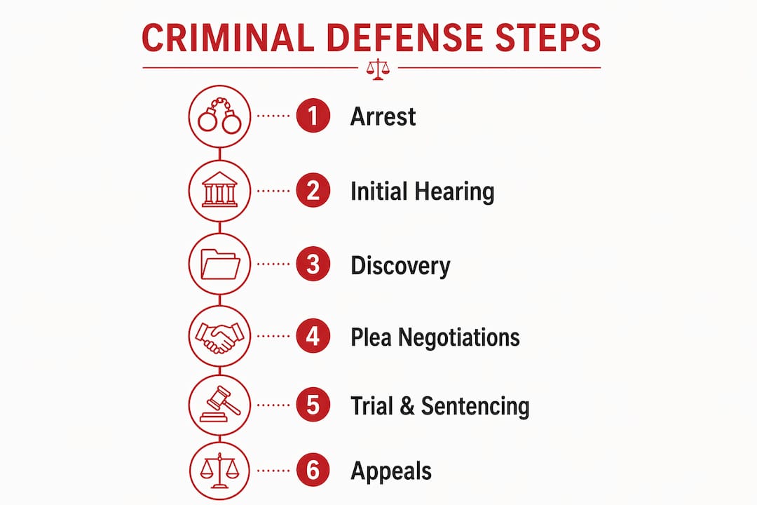How the Criminal Defense Process Works: A Clear Guide Infographic outlining criminal defense process steps