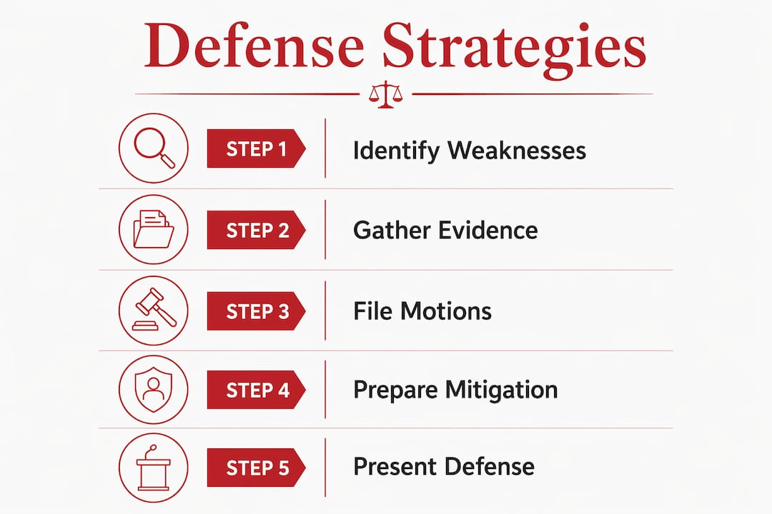 Domestic Violence Charge Defense Strategy: 2026 Guide Infographic showing steps of domestic violence defense strategy