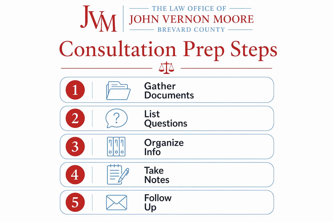 Divorce Attorney Consultation Prep: Your First Meeting Guide Infographic summarizing divorce consultation preparation steps