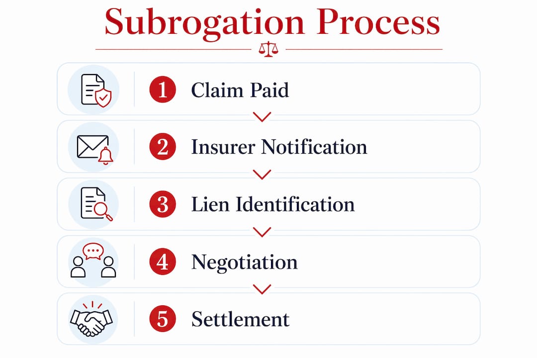Subrogation in Personal Injury: What It Means for You Infographic outlining subrogation process steps