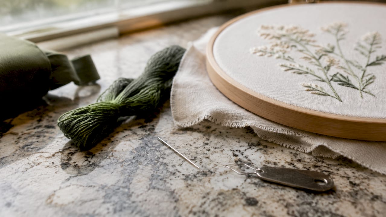 Close-up of between needle and embroidery tools