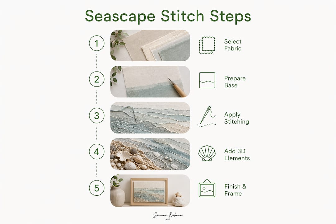 Infographic illustrating steps of seascape stitch design