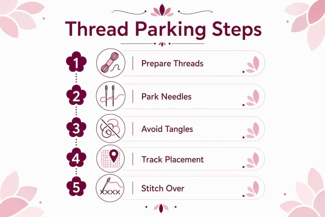 Infographic showing thread parking step-by-step process