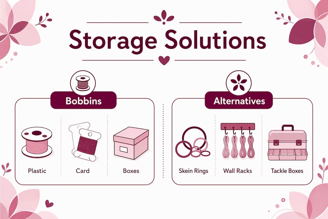 Infographic comparing thread skein storage methods