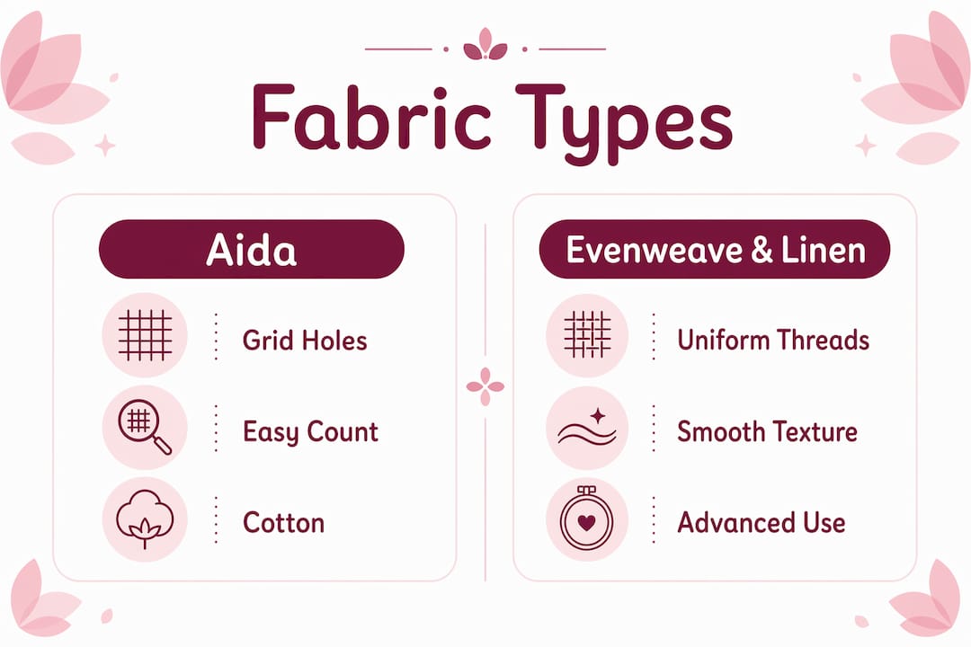 Infographic comparing Aida and Evenweave/Linen fabrics