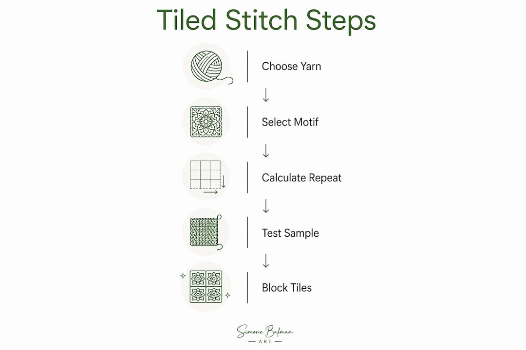 Infographic showing steps in tiled stitch pattern creation