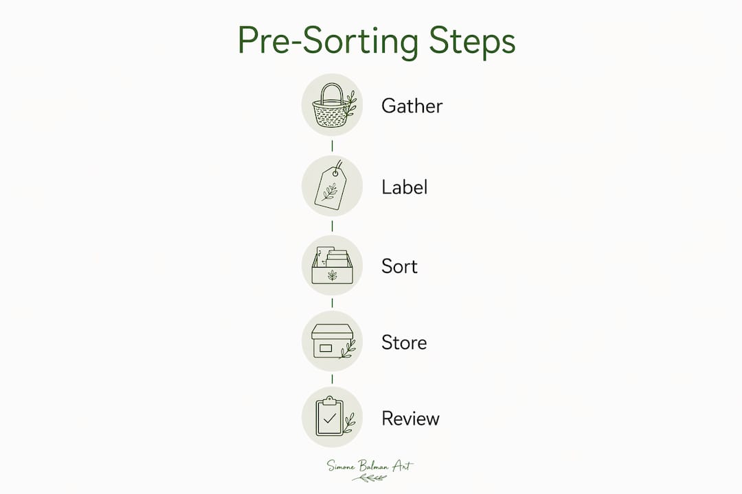 Infographic showing steps to pre-sort embroidery floss