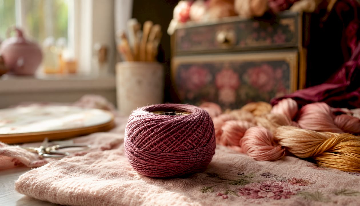 Close-up of perle cotton thread texture