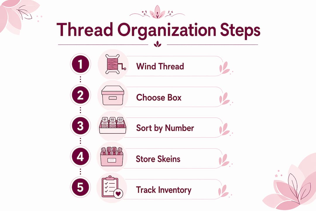 Infographic showing step-by-step thread organization process