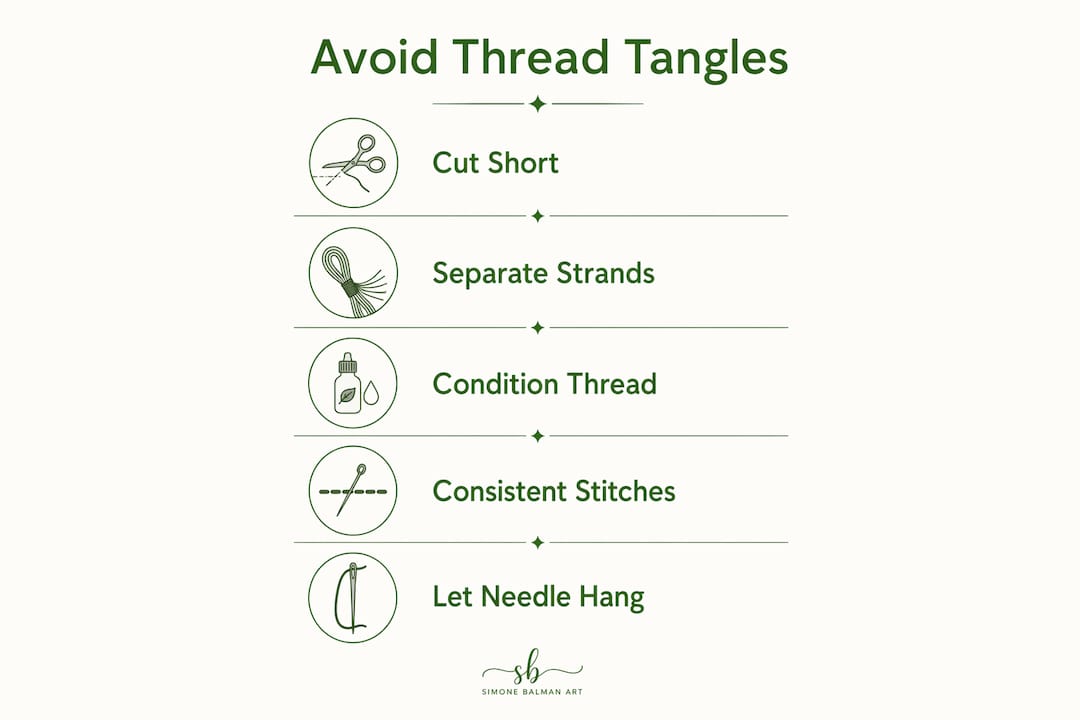 Infographic showing 5 key steps to prevent thread tangling