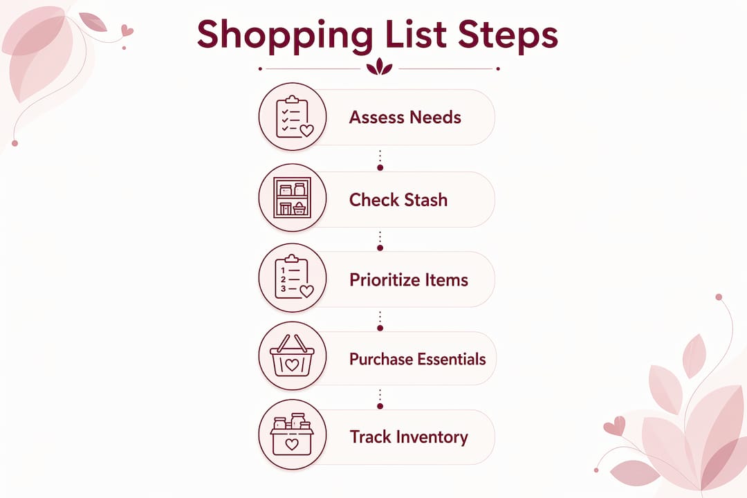 Infographic illustrating 5 steps to build embroidery shopping list