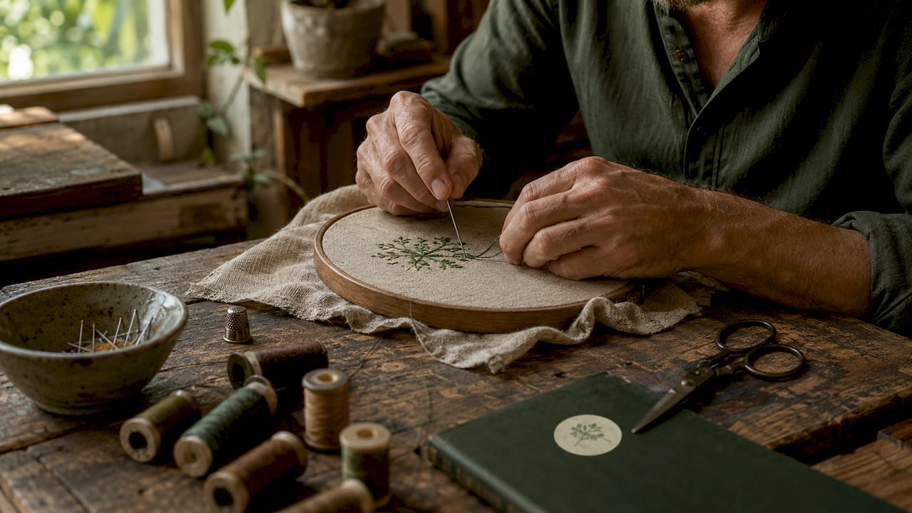Artisan hands demonstrating rice stitch technique
