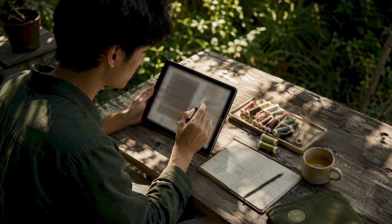 Man using tablet for thread conversion tool
