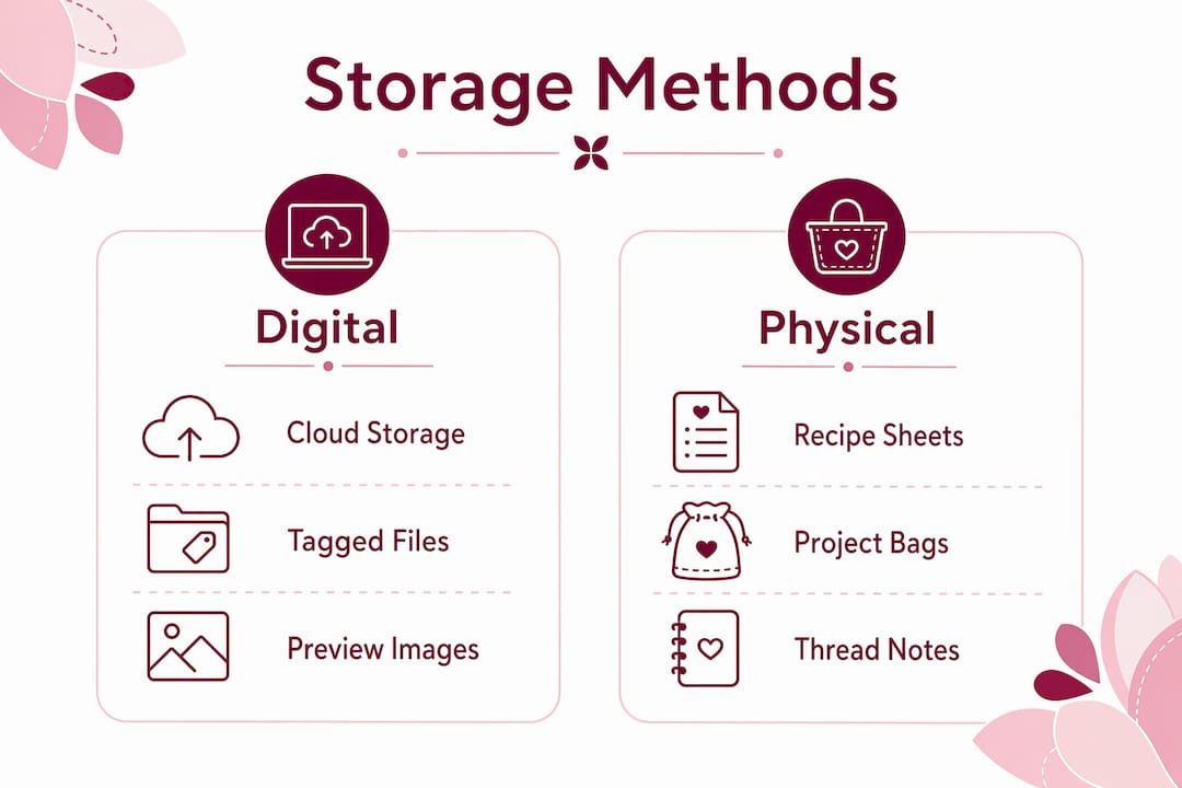 Infographic comparing digital and physical embroidery storage methods