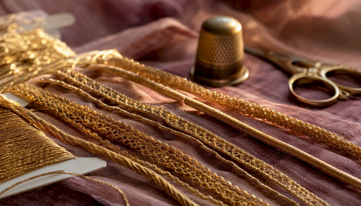 Assorted goldwork metal threads close-up