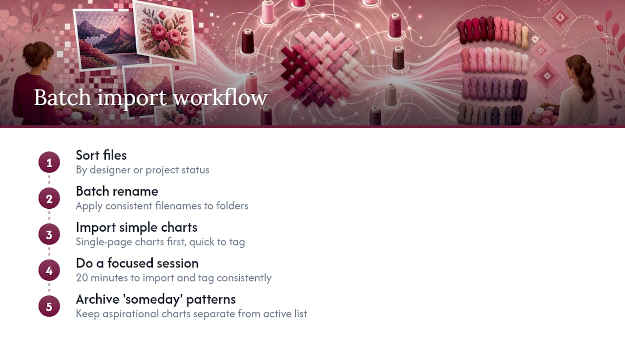 Batch pattern import workflow stages