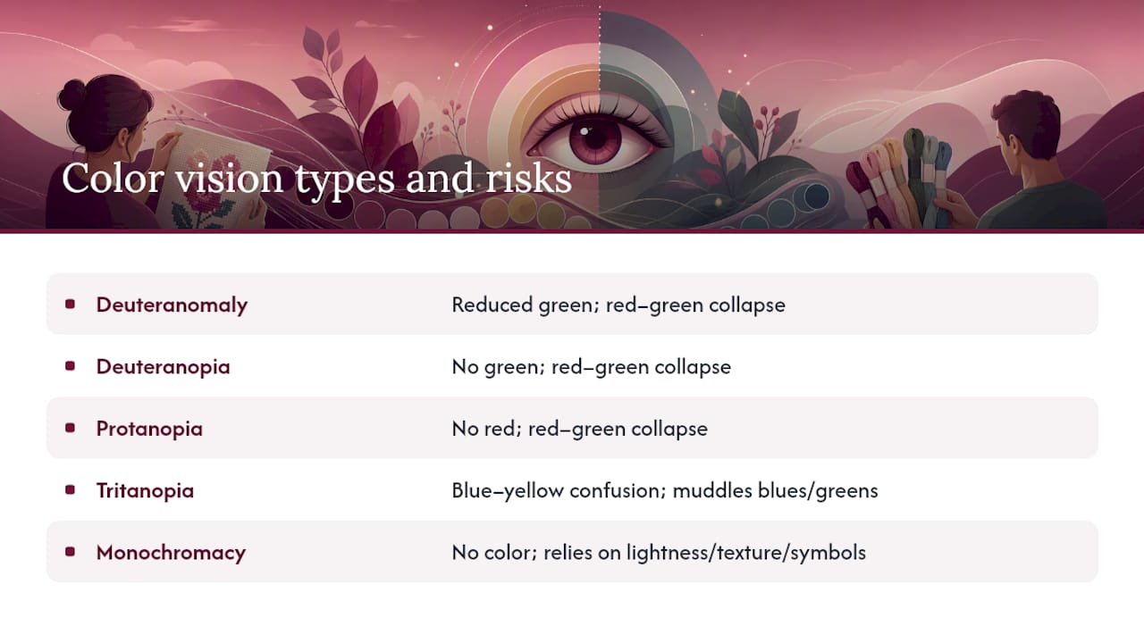 Color vision types and stitching risks